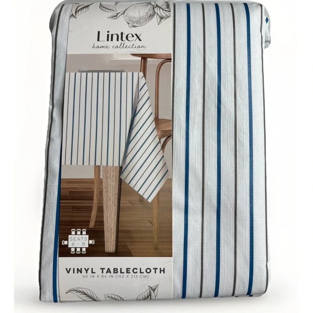 Lintex Vinyl Tablecloth Home Collection Rectangle French Stripe Lot Of 2 New